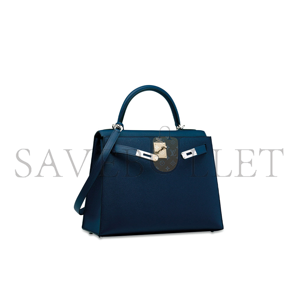 HERMÈS AN INDIGO KELLY 25 WITH PALLADIUM HARDWARE (25*17*7cm) 